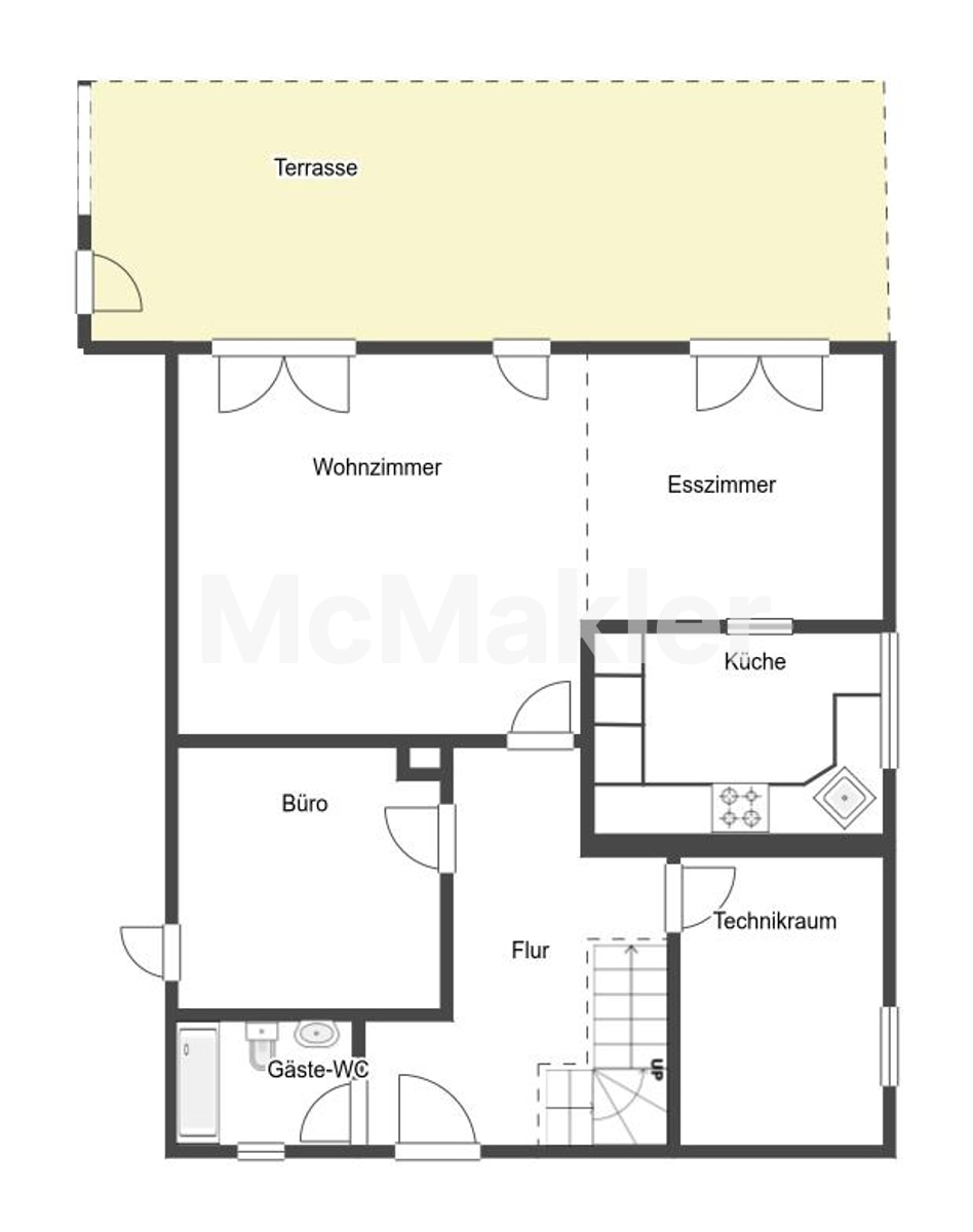 Modernes Wohlfühlhaus mit traumhaftem Garten und großzügiger Terrasse in ruhiger Lage – Grundriss 1