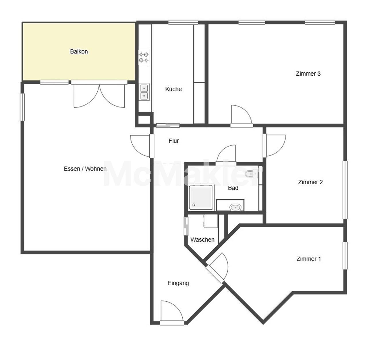 Einziehen und wohlfühlen – Modernisierte 4-Zimmer-Wohnung mit Balkon in Mannheim - Erbbaurecht – Grundriss 1