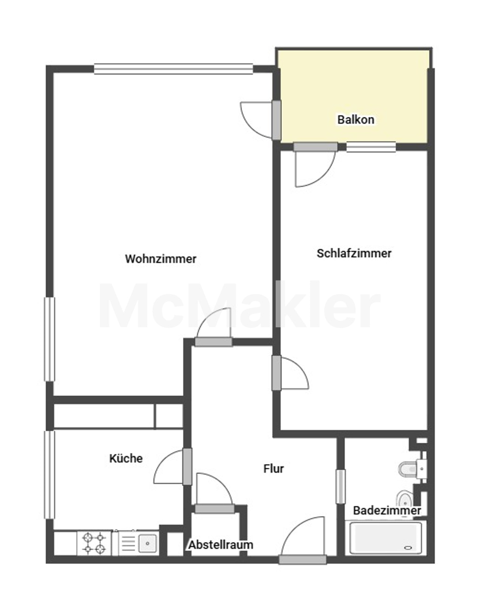 Lichtdurchflutete 2,5-Zimmer-Wohnung im 8. OG – Modernisiert, bezugsfrei, inkl. Einbauküche & Garage – Grundriss 1