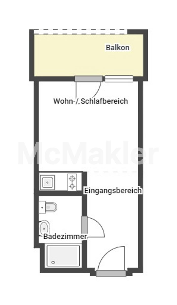 Helles 1-Zimmer-Apartment mit Balkon in moderner Wohnanlage. – Grundriss 1
