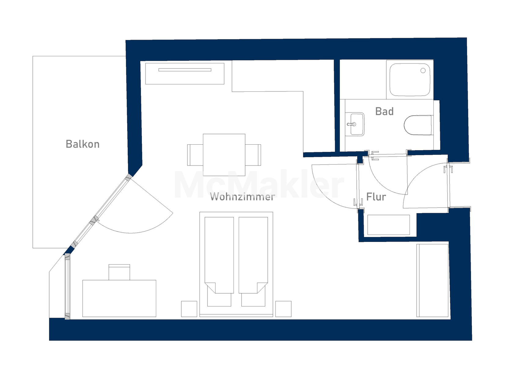 Attraktive 1-Zimmer-ETW in Hilden mit Balkon und Stellplatz – Grundriss 1