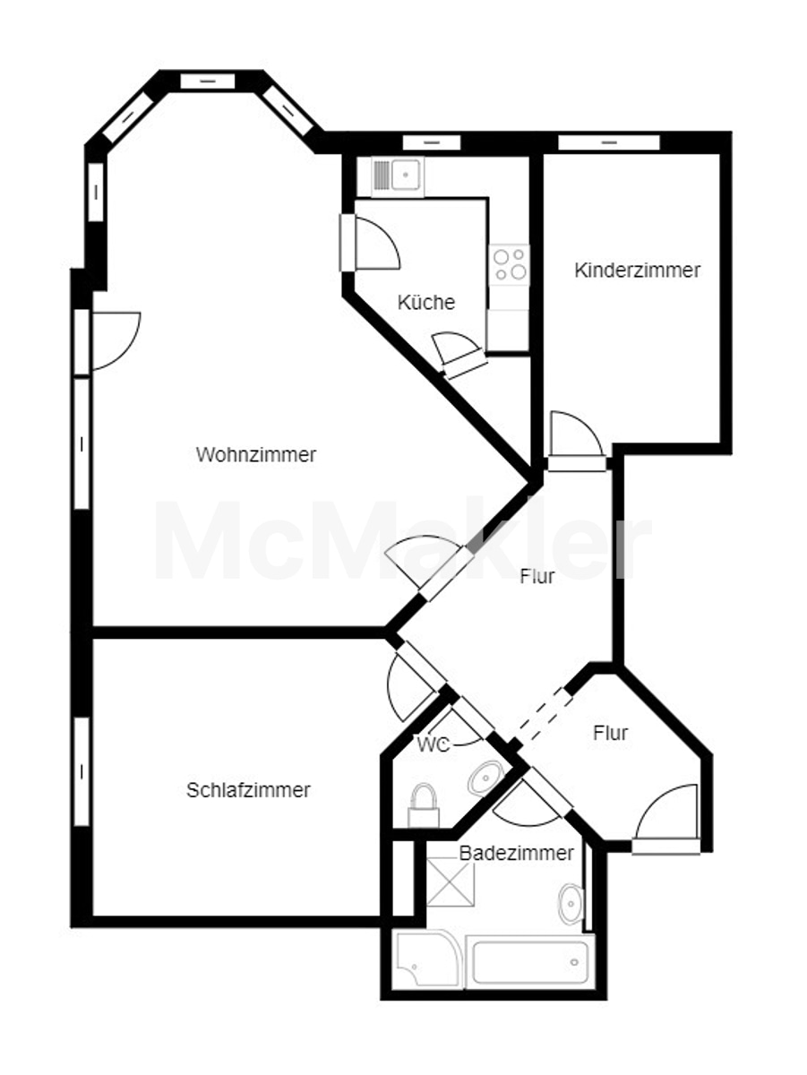 Idyllisch Wohnen mitten im Grünen: Vermietete 3-Zi.-ETW mit eig. Terrasse, Garten und 2 Parkplätzen – Grundriss 1