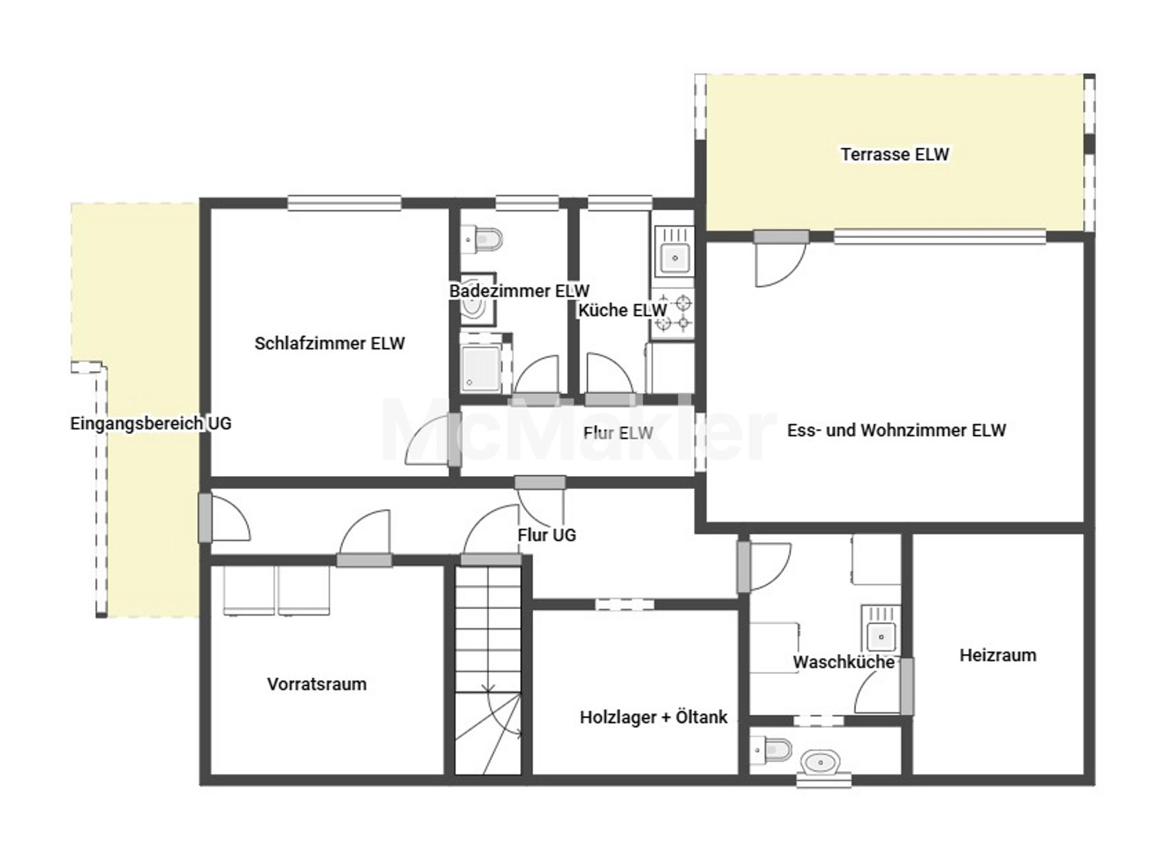 Einfamilienhaus mit Einliegerwohnung - Garten, Terrasse, Balkon und 3 Garagen – Grundriss 1