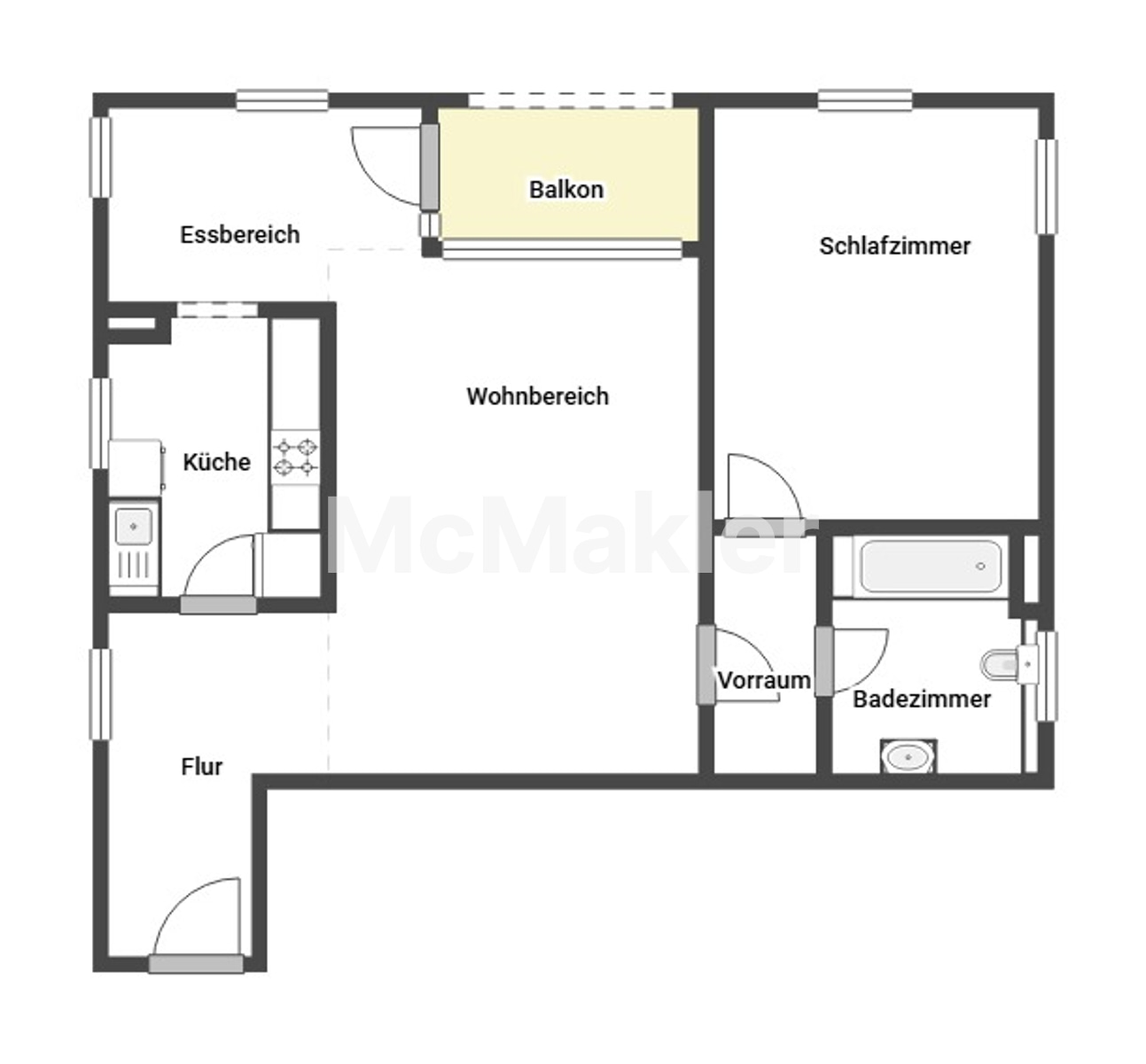 Sofort bezugsfrei: Gepflegte 2,5-Zimmer-Wohnung mit überdachtem Balkon und Tiefgaragenstellplatz – Grundriss 1