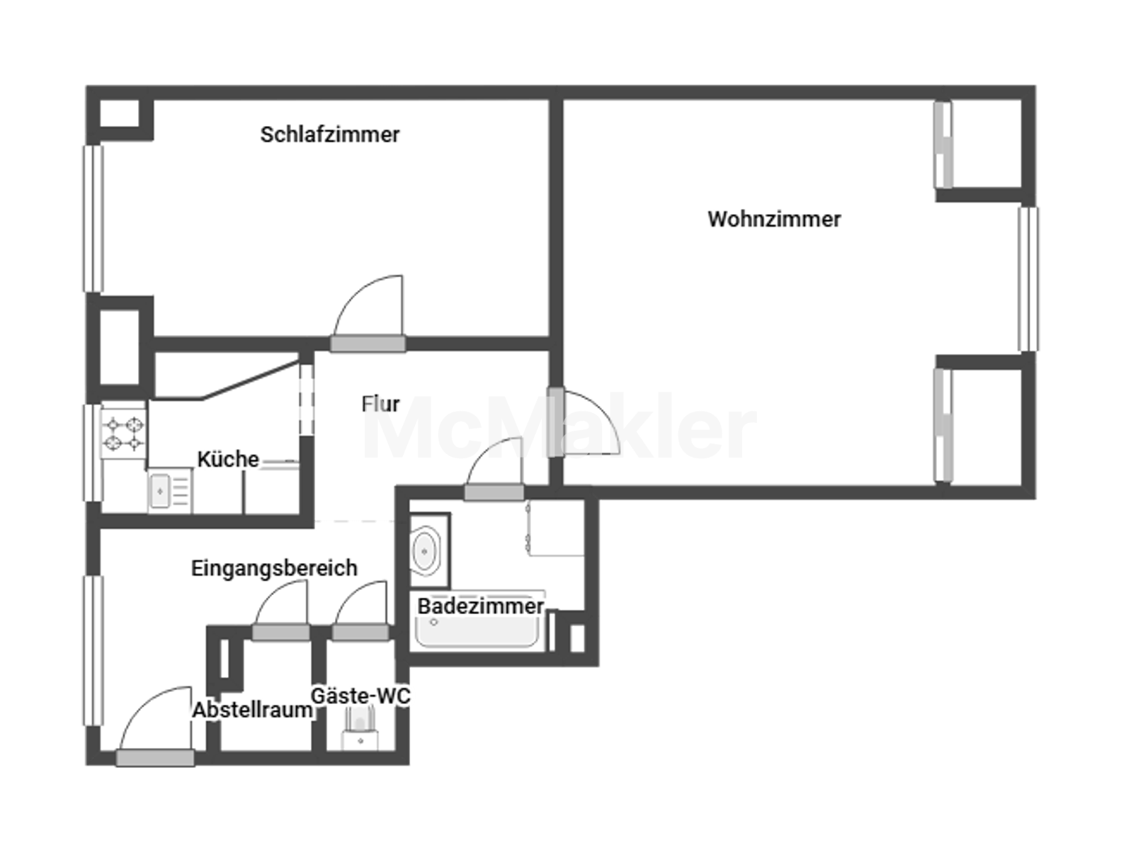 Helle Dachgeschosswohnung mit 2 separat begehbaren Zimmern und Innenhoflage im 21. Bezirk – Grundriss 1