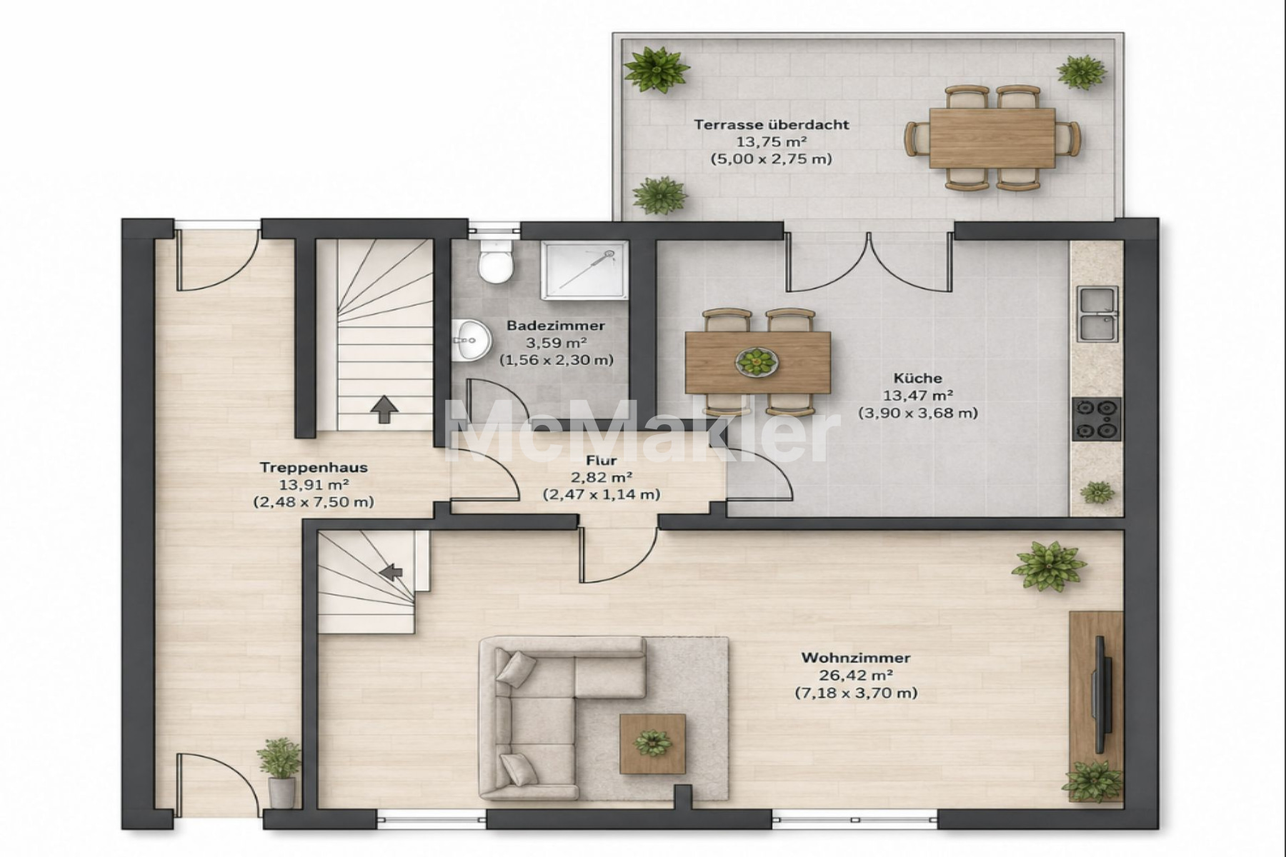 Ideal für Eigennutzer: Reihenmittelhaus mit zwei Wohnungen, Garten und Entwicklungspotenzial – Grundriss 1