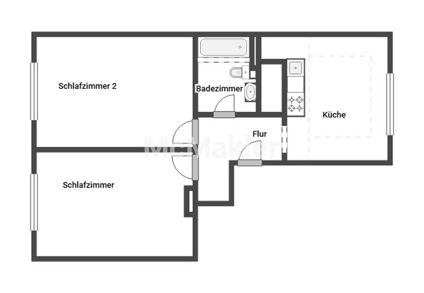 Zentral gelegen und zeitnah bezugsfrei - 2-Zimmer Wohnung in Düsseldorf-Friedrichstadt – Grundriss 1