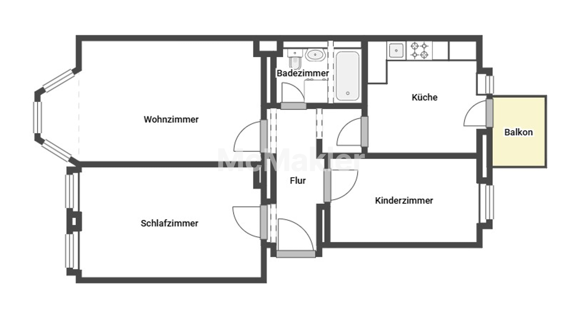 Attraktive 3-Zimmer-Wohnung mit Balkon und klassischem Altbaucharakter – Grundriss 1