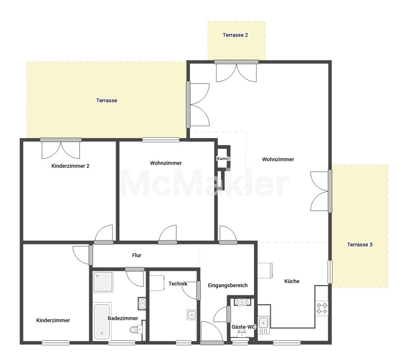 Zentral Wohnen auf einer Ebene: Gepflegter Bungalow mit Garten, Terrasse und Doppelgarage – Grundriss 1