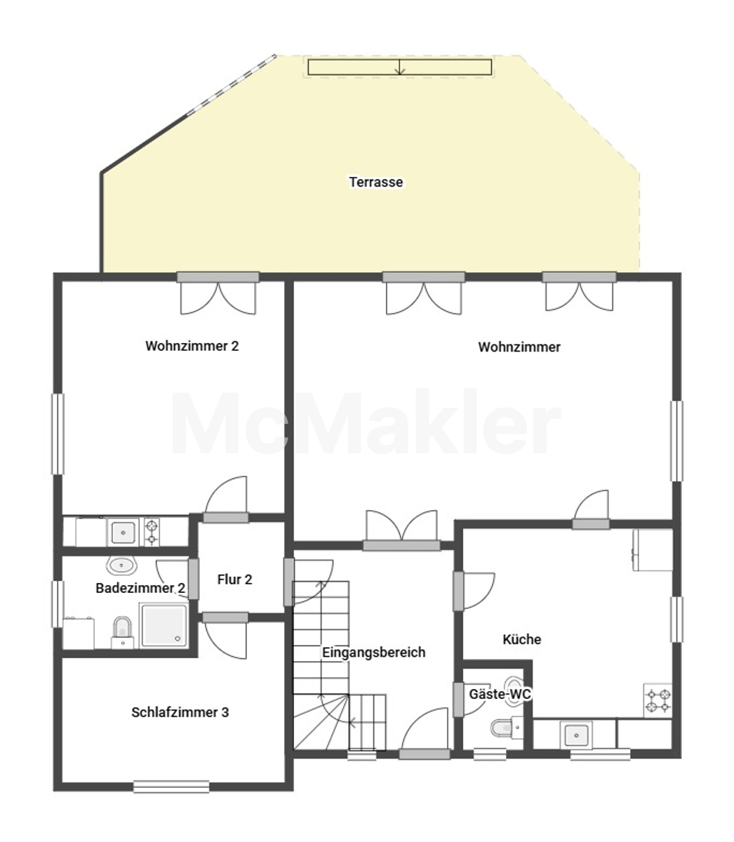 Familienglück mit großem Garten – gepflegtes Zuhause mit fünf Zimmern und sonniger Terrasse – Grundriss 1