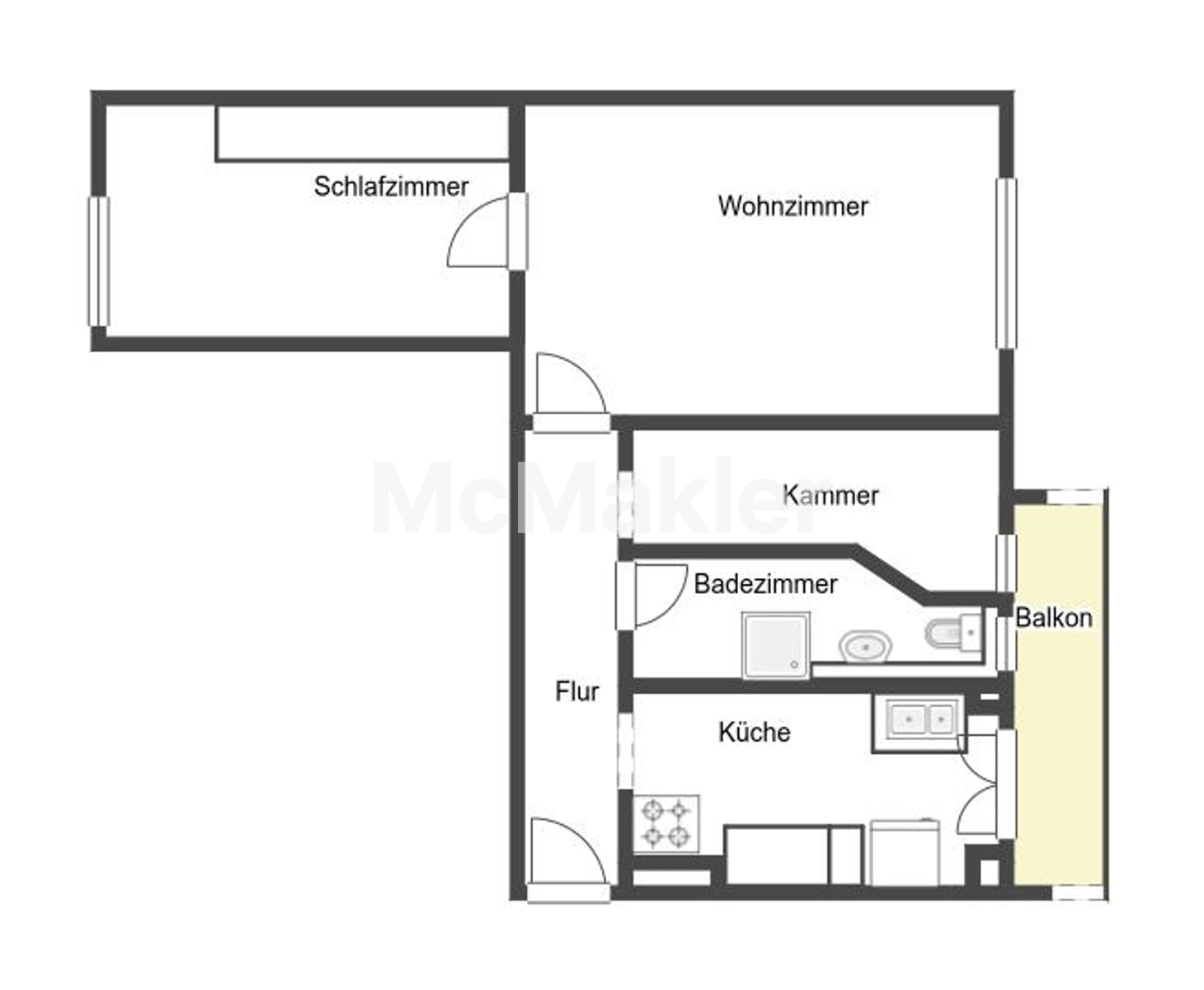 Bezugsfrei: Sanierungsbedürftige 2- Zimmer-Wohnung mit Balkon in Weißensee – Grundriss 1