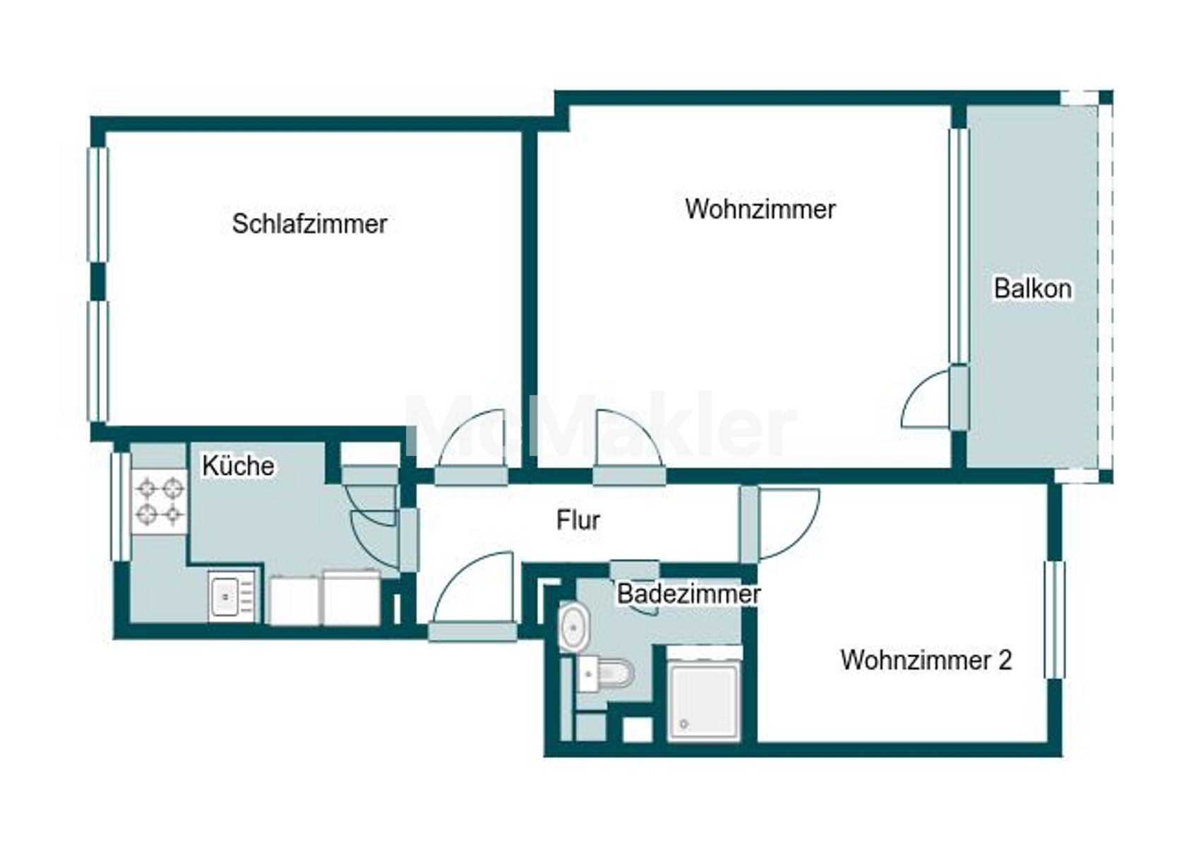 Vermietete 2,5 Zimmer Wohnung in Kiel-Wik als Kapitalanlage – Grundriss 1