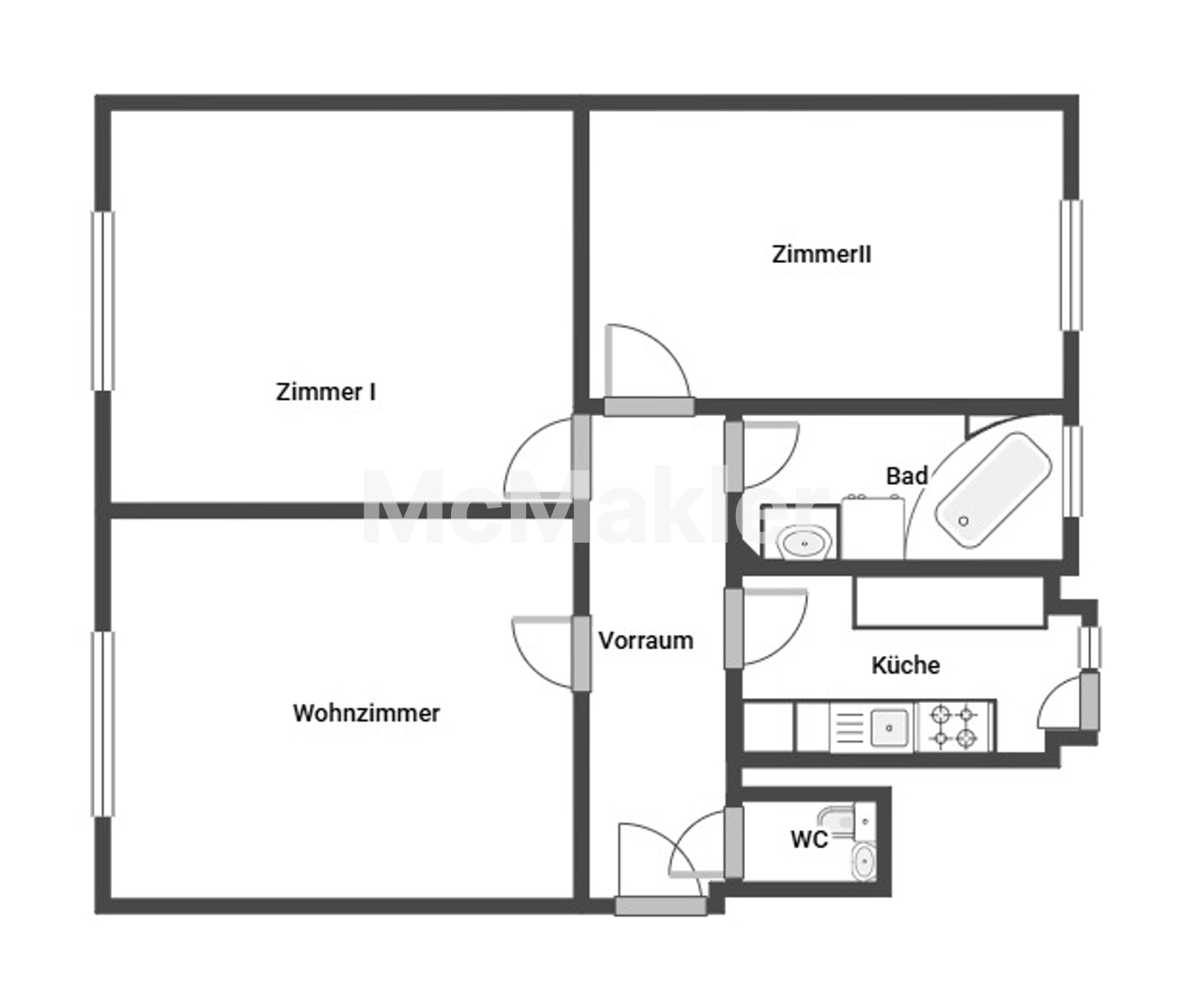 Gut aufgeteilte 3 Zimmerwohnung mit Balkon in den Innenhof. – Grundriss 1