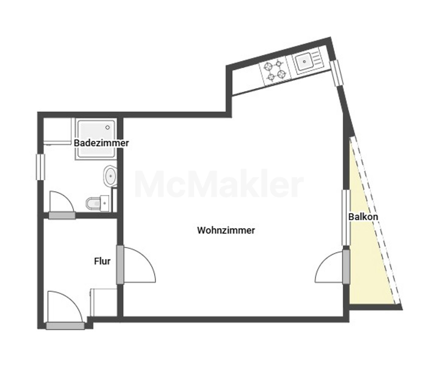 Zentral und bezugsfrei: Möbliertes 1 Zimmerappartement in Unterbilk – Grundriss 1
