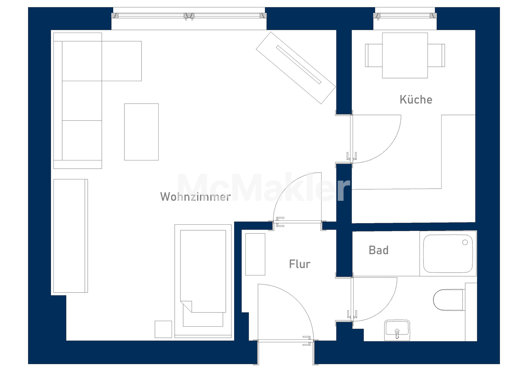 Modernisierte 1-Zimmer-Wohnung in zentraler Lage von Krefeld – Grundriss 1