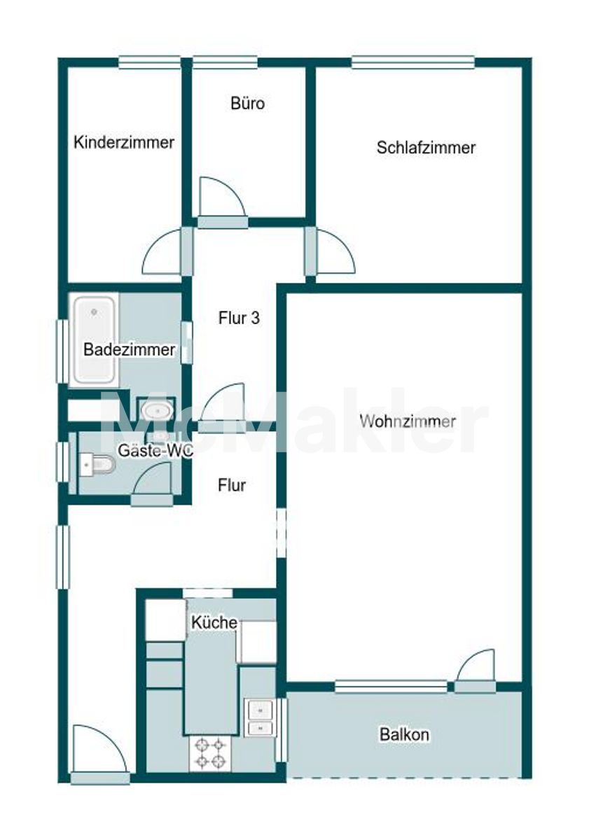 gut aufgeteilte 3,5 Zimmer-Wohnung mit Loggia, EBK, Aufzug und TG in Weißenhorn – Grundriss 1