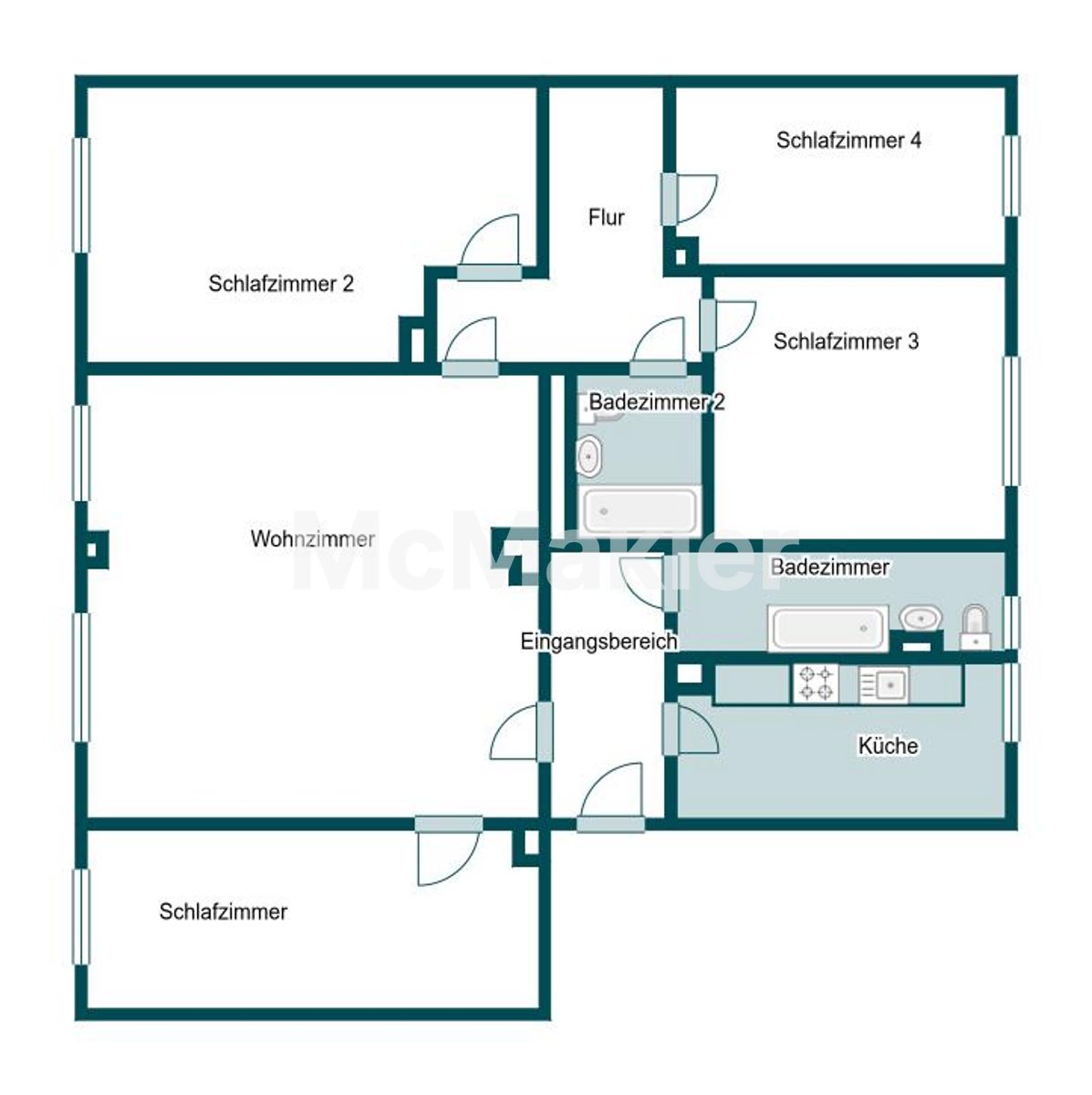 Renditestarke Kapitalanlage: neu vermietete 5 Zimmer Wohnung mit 2 Bädern – Grundriss 1