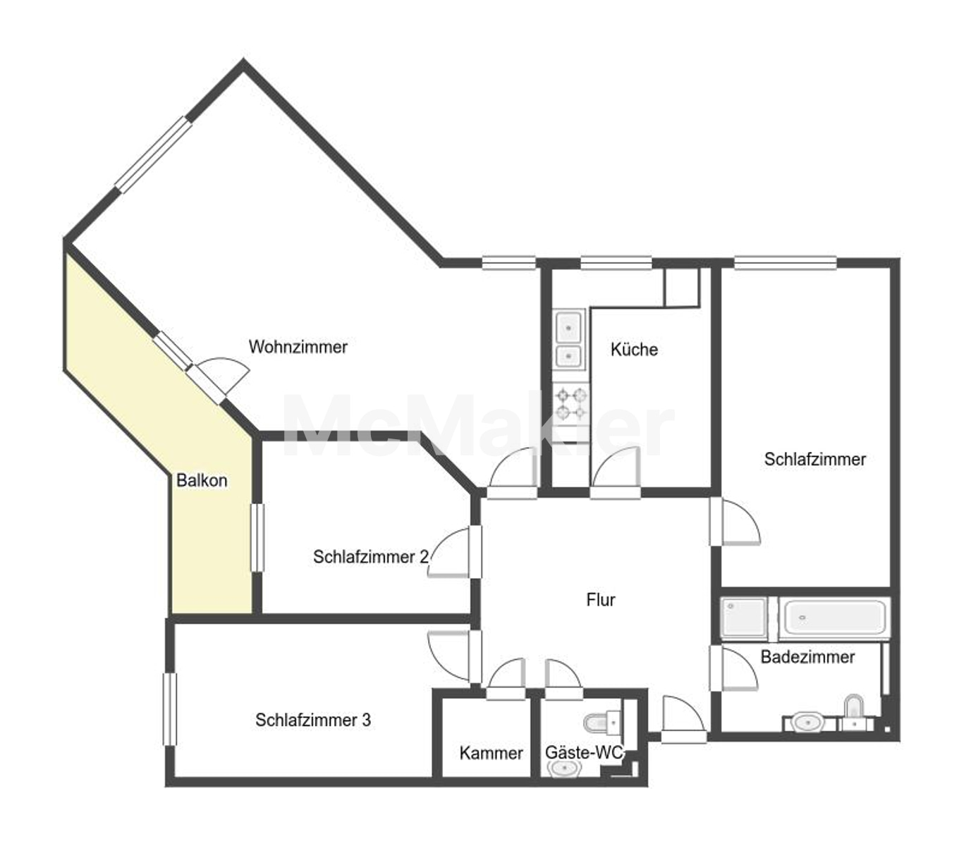 Familienfreundliche 4-Zimmer-Eigentumswohnung mit Balkon, Aufzug und Einbauküche in Bergen – Grundriss 1