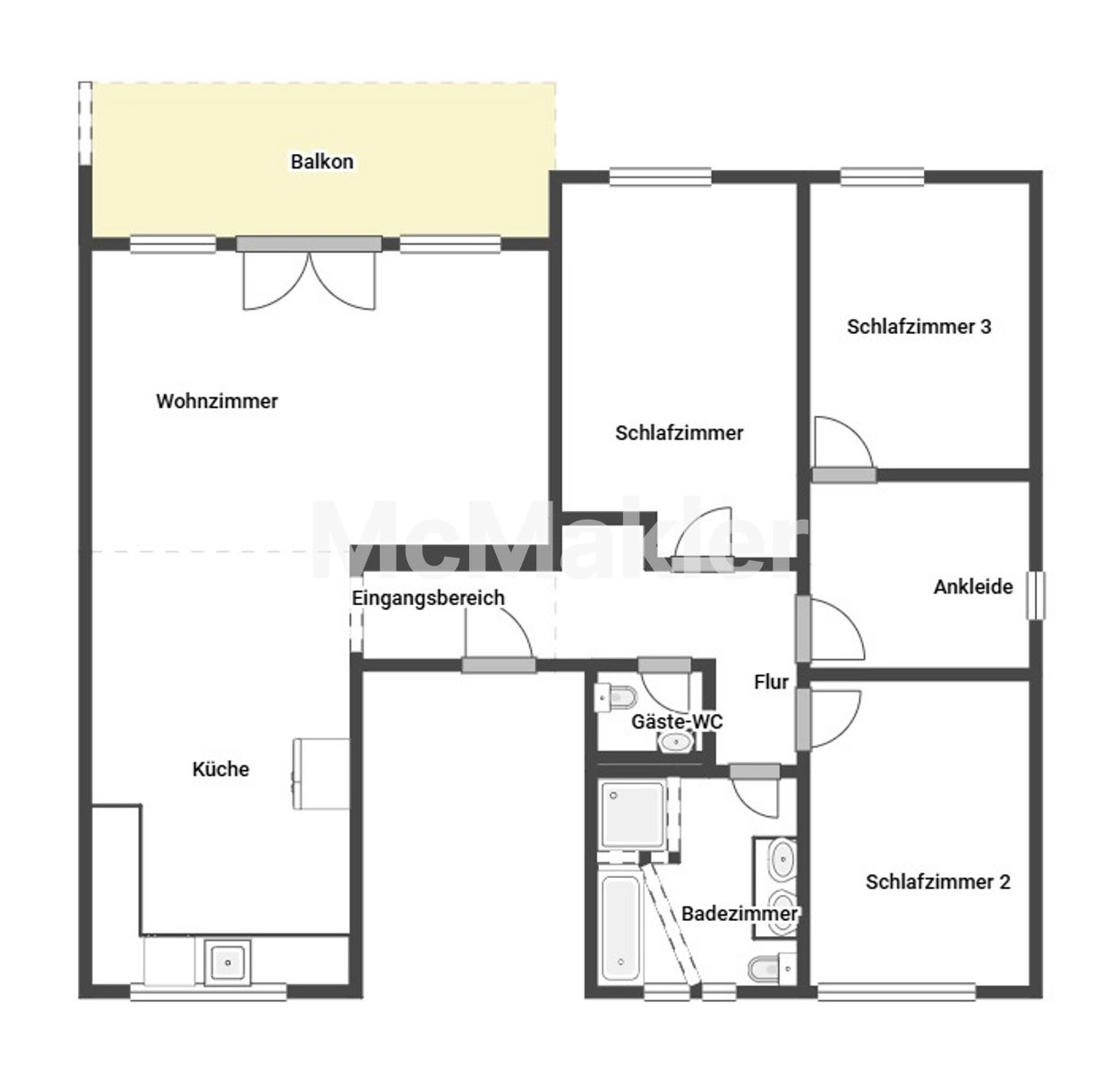 Neuwertige Etagenwohnung mit Balkon, 2 Carport - Stellplätzen & Wärmepumpe – Wohnkomfort in Goldbach – Grundriss 1