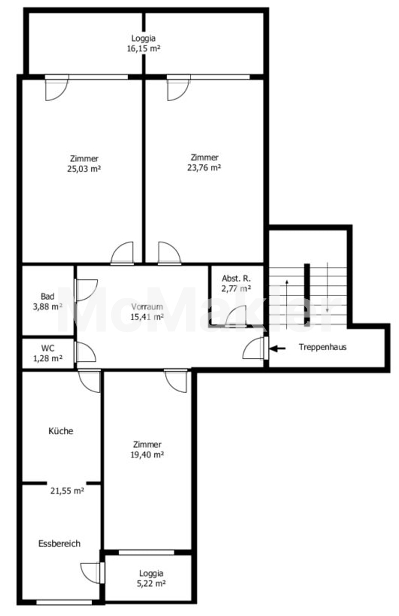 Ruhig und zentral: Gepflegte 4-Zi.-ETW mit 2 Loggien und ca. 132 m² Wohnnutzfläche im 13. Bezirk – Grundriss 1