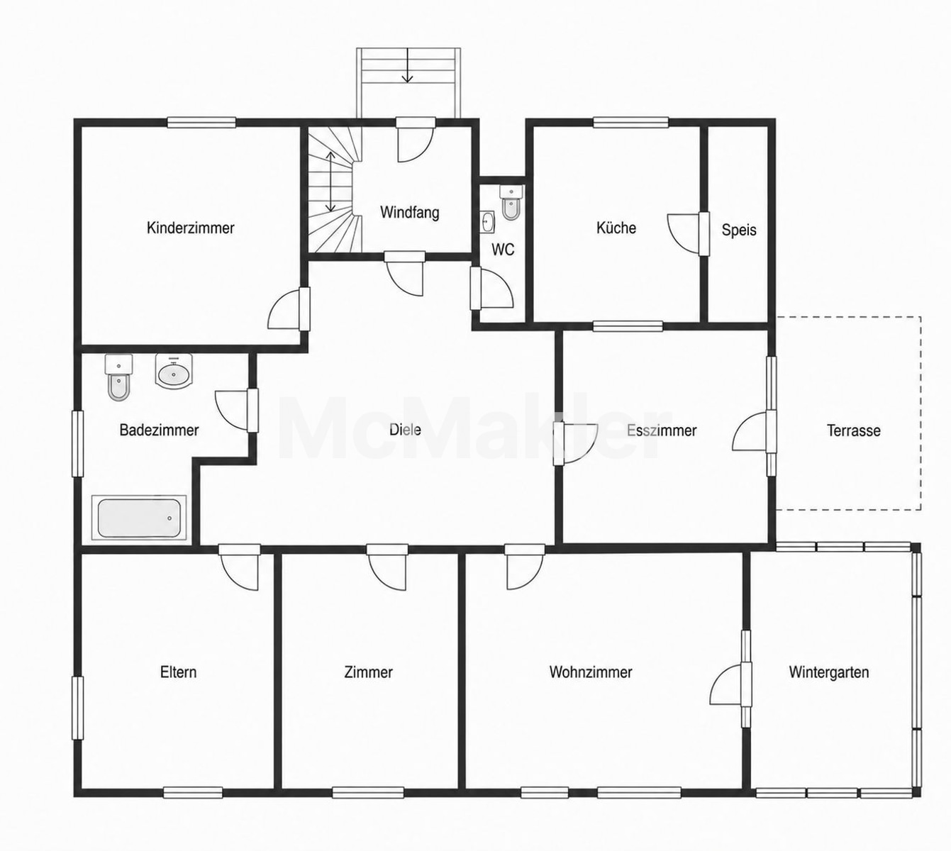 Großzügiges Zweifamilienhaus mit Traumgarten, Balkon, Wintergarten & Doppelgarage – Grundriss 1