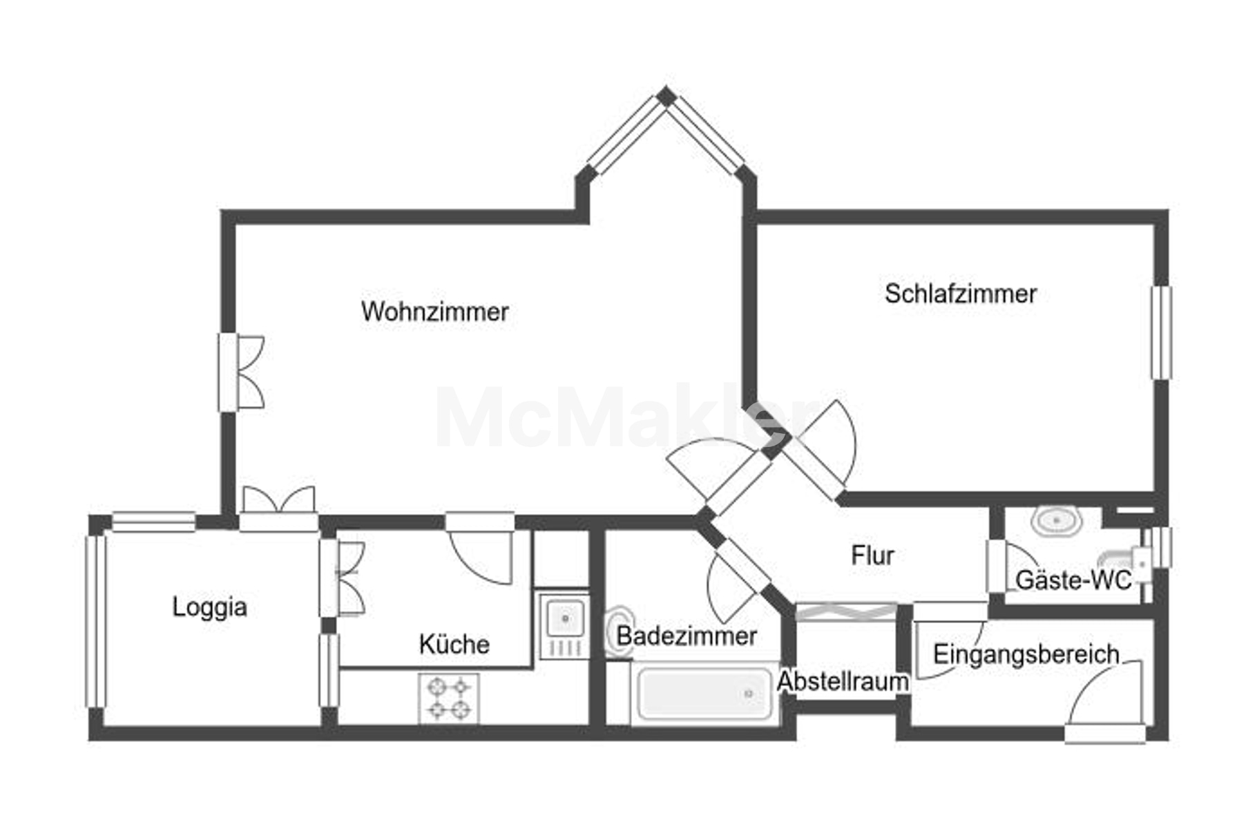 2-Zimmer-Wohnung mit Erbpacht, Loggia und Reihenhausgefühl – Grundriss 1
