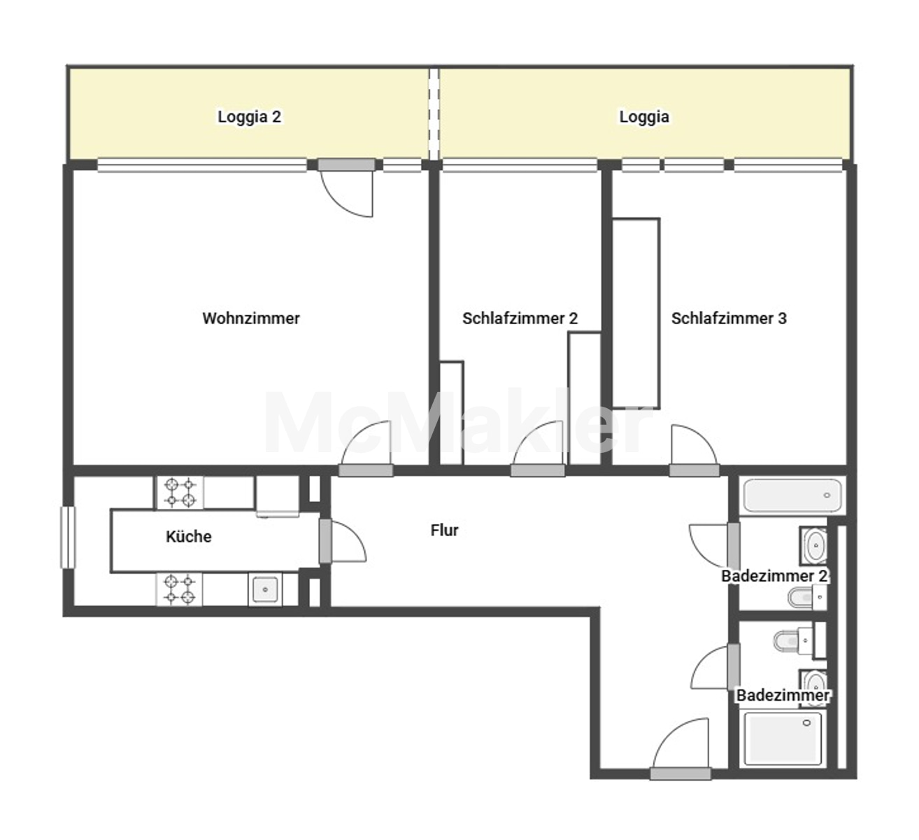 Modern wohnen in Heidelberg-Boxberg – 3 Zimmer, 92 m², Aufzug, 2 Bäder und Loggia mit Fernblick – Grundriss 1
