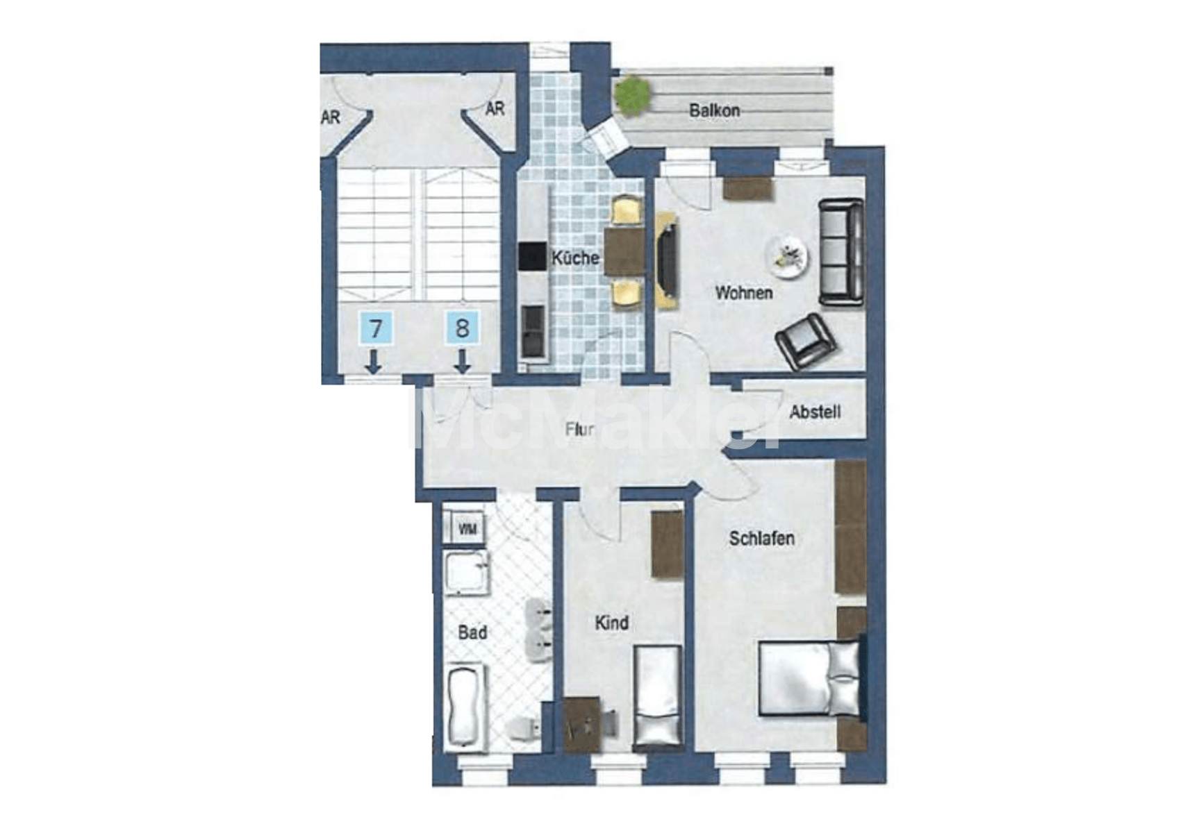 *Citylage* Attraktive & WG-taugliche 3-Zi.-ETW mit Tageslichtbad & Balkon – Grundriss 1
