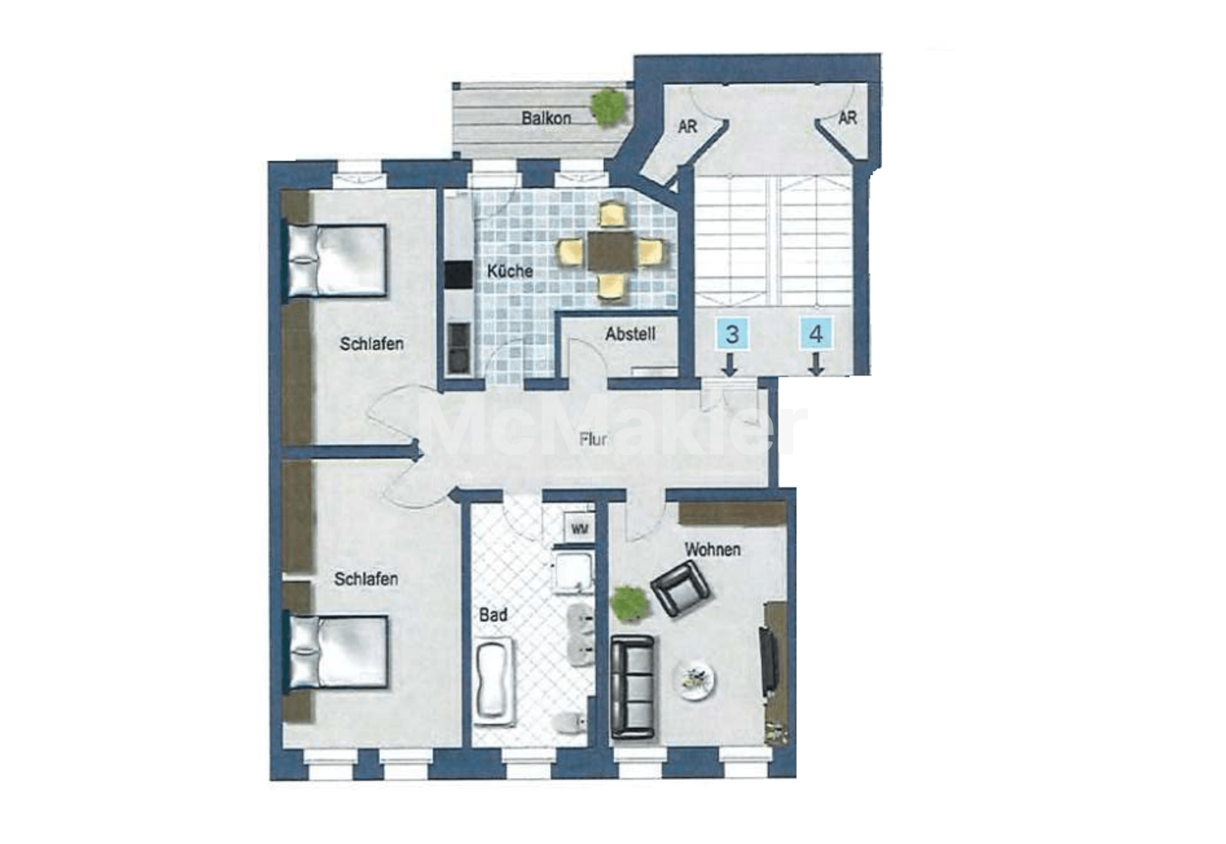 Sofort wohlfühlen: 3-Zi.-ETW in Citylage mit Balkon & Tageslichtbad – Grundriss 1