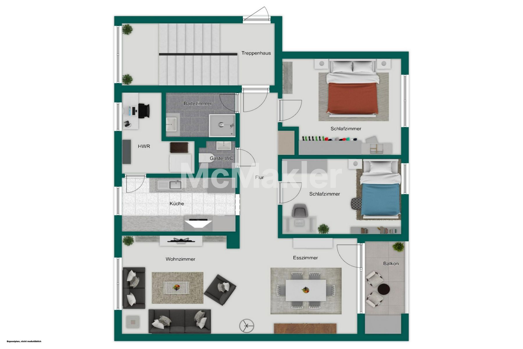 Hochwertig sanierte 3,5-Zimmer-Wohnung in ruhiger Lage von Bonn-Heiderhof mit Stellplatz – Grundriss 1