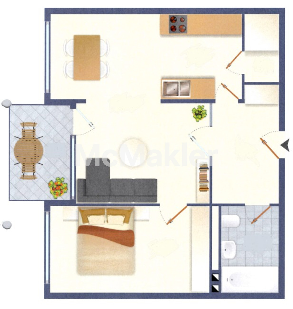 Attraktive Kapitalanlage: Vermietete 2-Zimmer-Wohnung mit Balkon in Meerbusch-Büderich – Grundriss 1