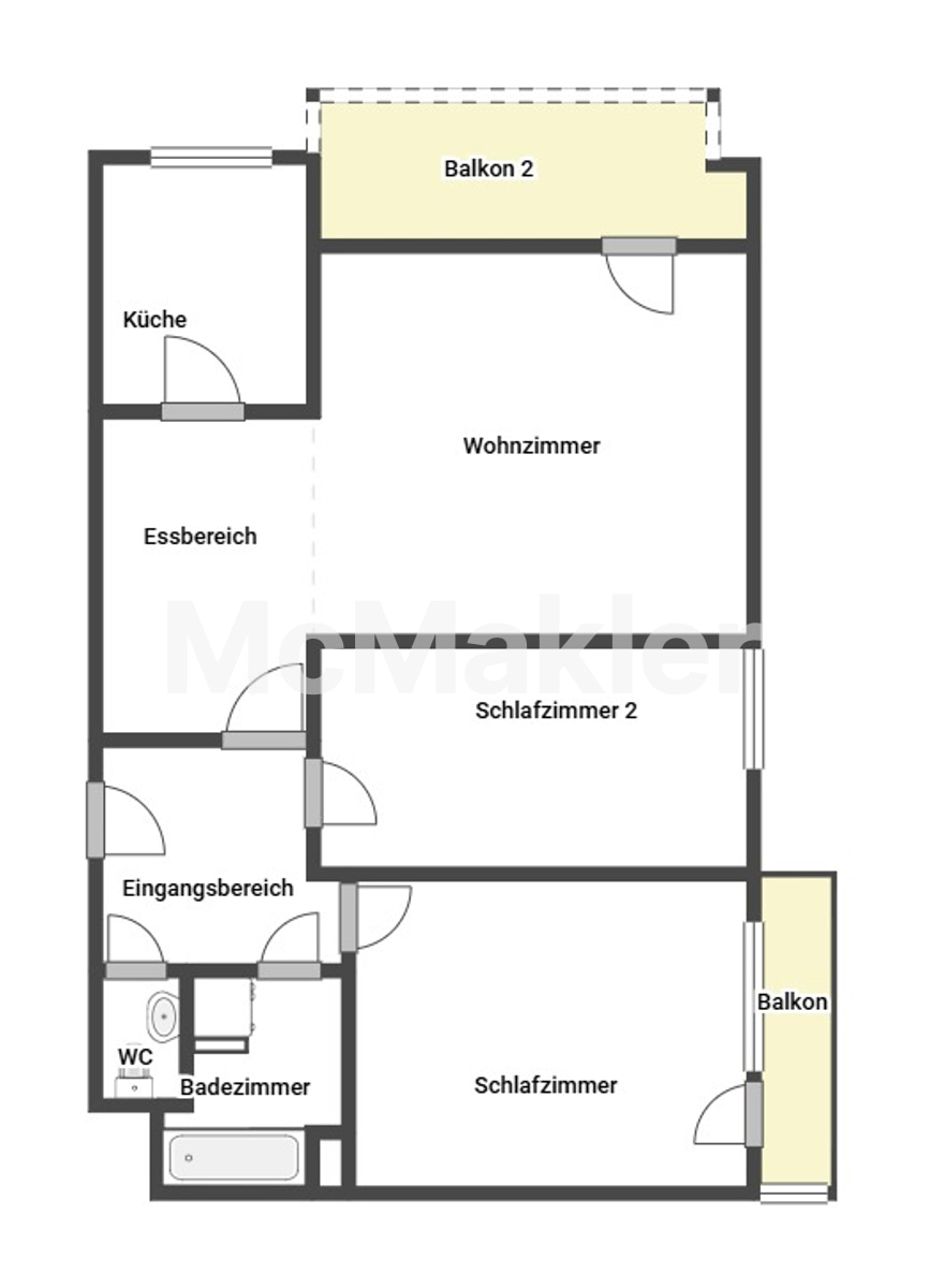 Wohnträume verwirklichen: 3-Zimmer Wohnung mit 2 Balkonen in zentraler Lage von Hilden – Grundriss 1