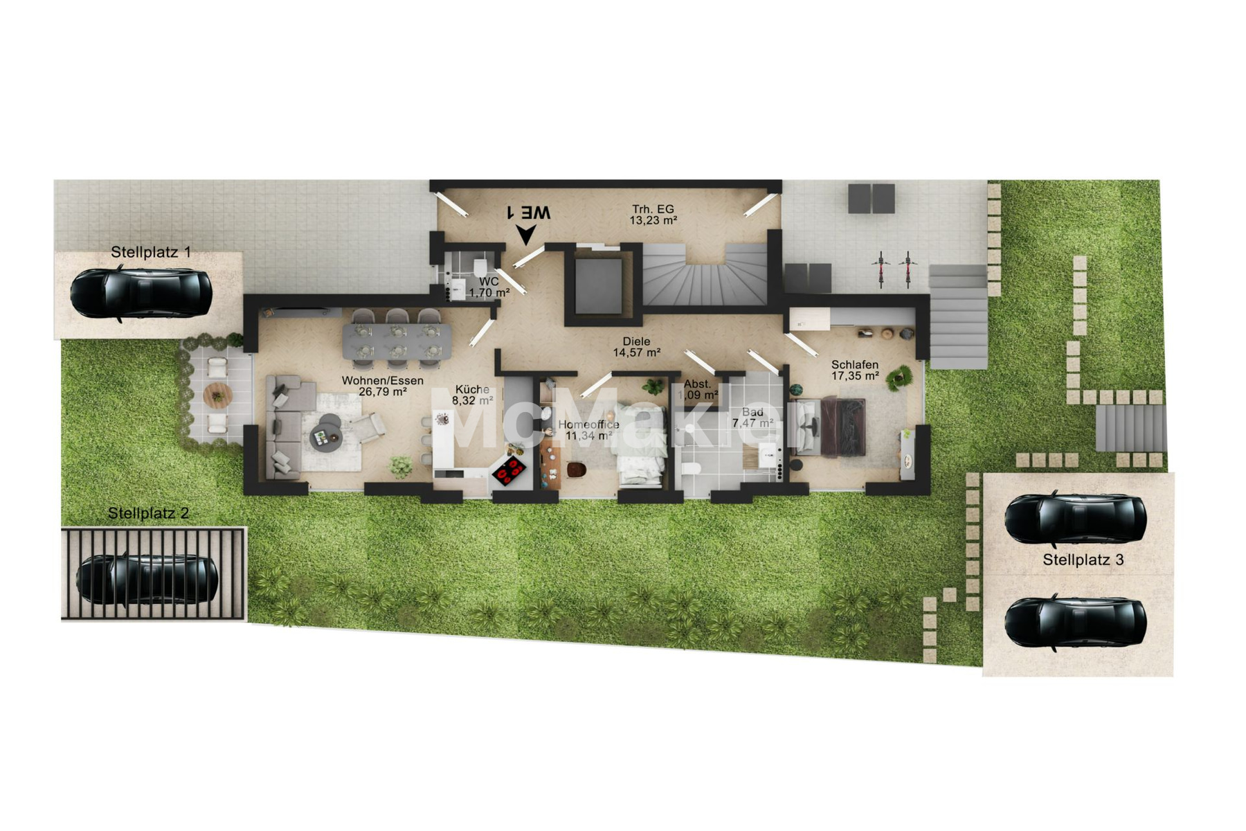 Moderne 3 Zimmer Neubau-Wohnung mit Süd-Garten in ruhige Lage von Bad Honnef – Grundriss 1