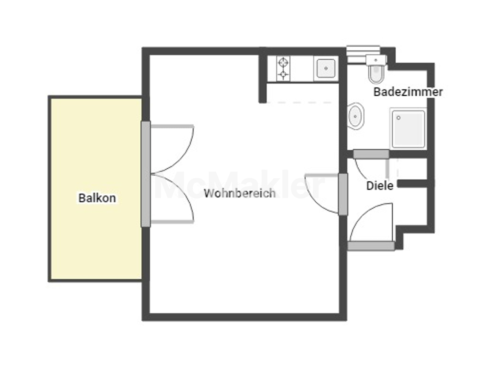 Helle 1-Zimmer-Wohnung mit Südwest-Balkon, Fernwärme und Weitblick – Grundriss 1