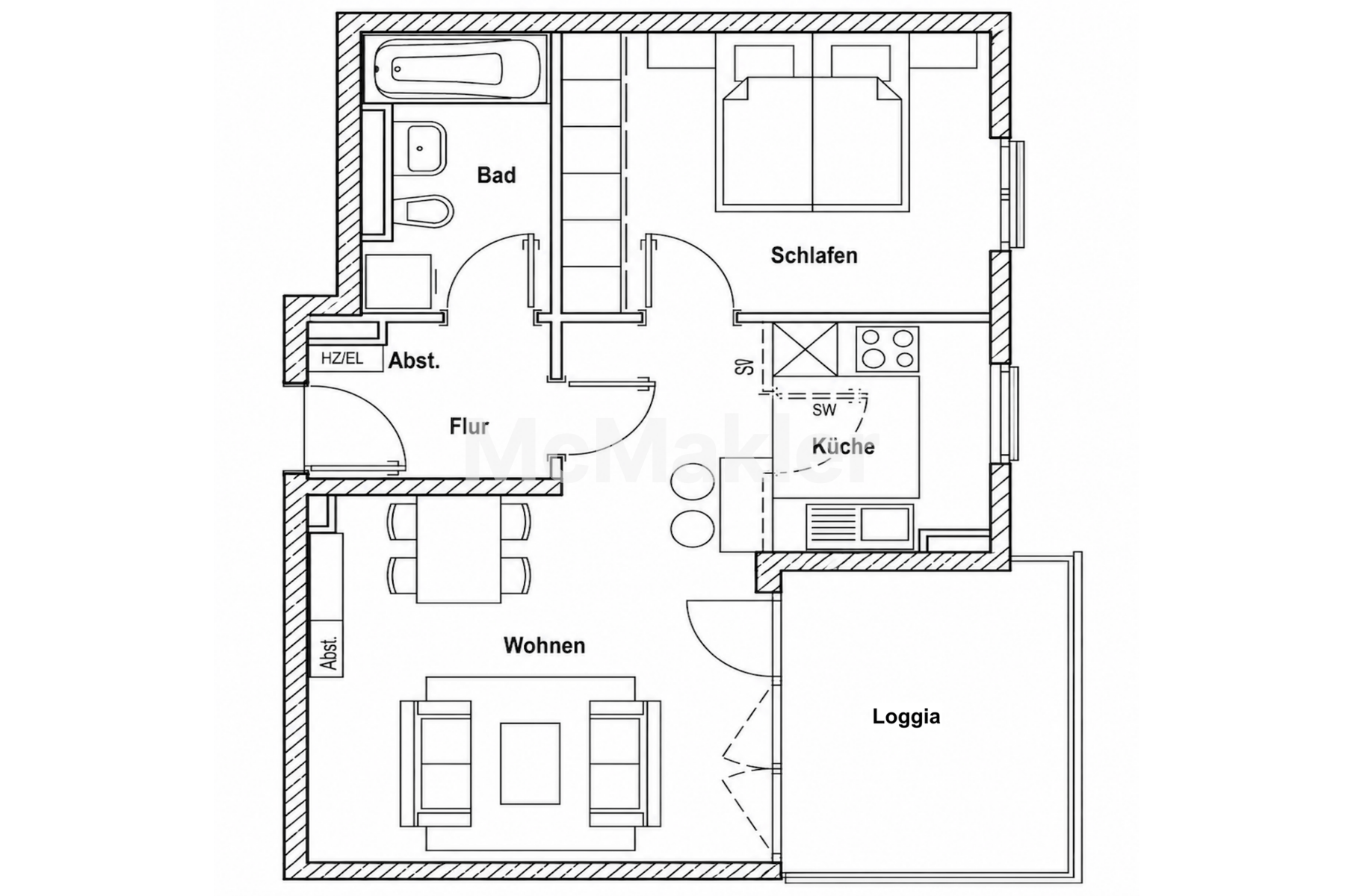 Moderne und Helle 2 Zimmer Wohnung in schöner Anlage mit Süd-Loggia und TG! – Grundriss 1