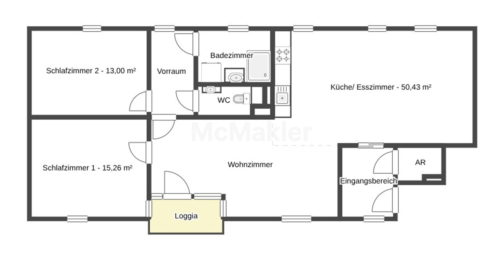 Wohlfühlen in Aspern – Gepflegte 3-Zimmer-Eigentumswohnung mit Loggia & Garagenstellplatz – Grundriss 1