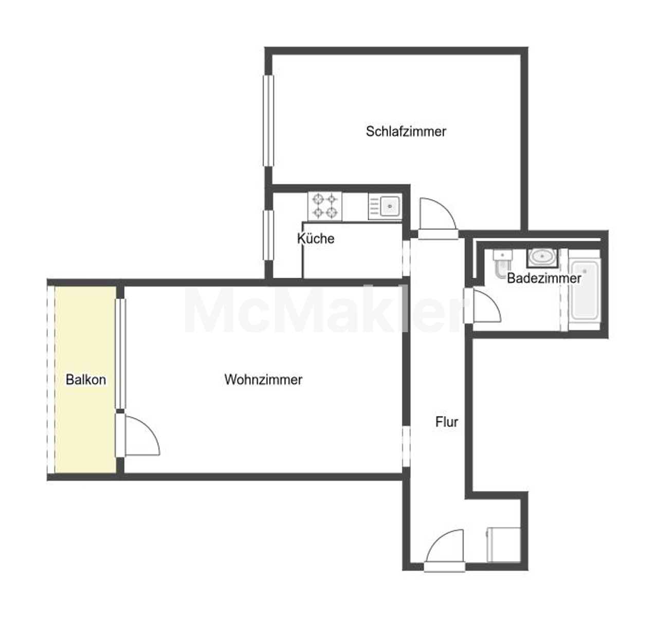 Vermietete 2-Zimmer-Wohnung mit Balkon und freiem PKW Stellplatz in den grünen Hinterhof – Grundriss 1